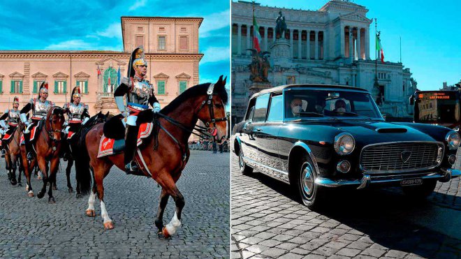 Quirinale. Prove per la cerimonia di insediamento: tra corazzieri fanfara e la Lancia Flaminia presidenziale