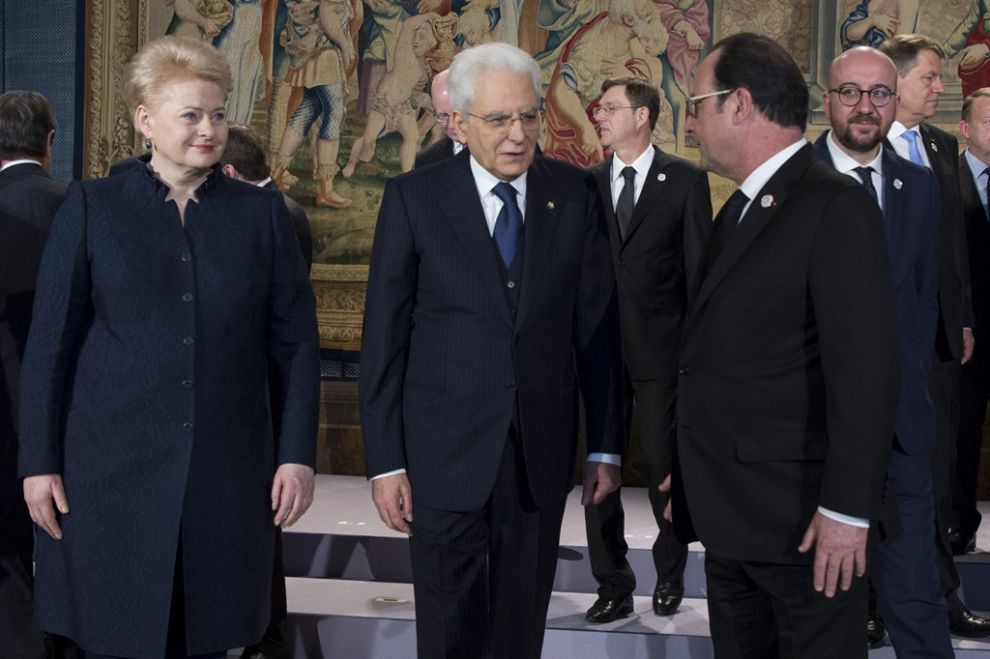 Il Presidente Sergio Mattarella, il Presidente della Repubblica Francese Fran