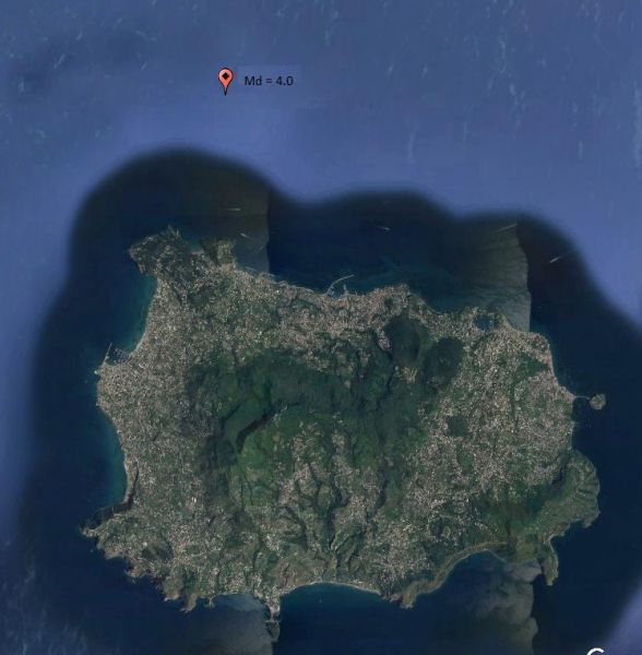 Osservatorio Vesuviano: evento di magnitudo locale Md=4.0 localizzato a mare a circa 3km a nord di Lacco Ameno (Ischia - Napoli)