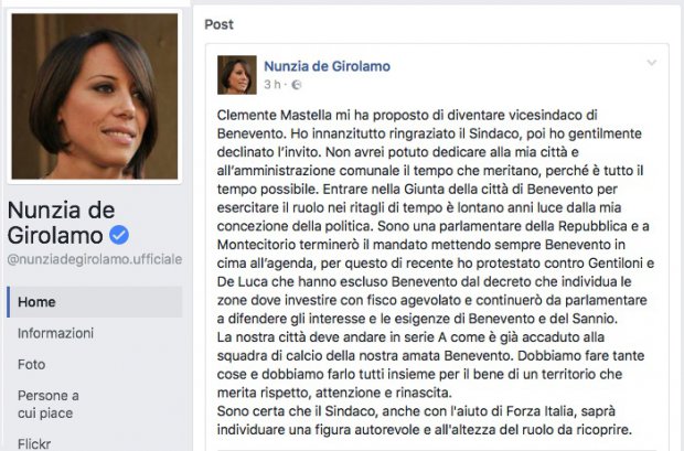 Nunzia De Girolamo: Mastella mi ha proposto la carica di vicesindaco