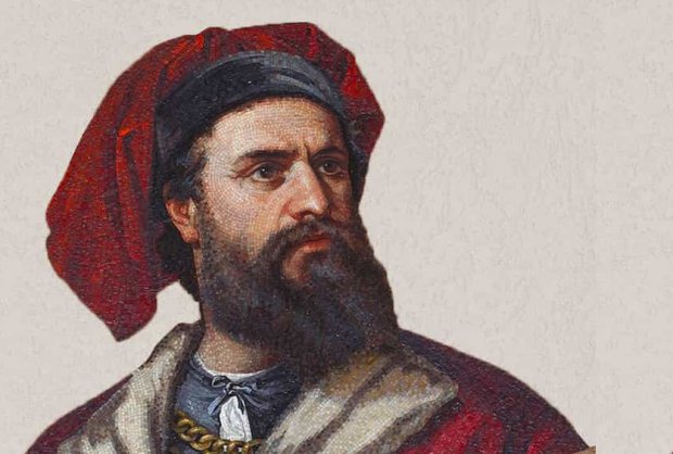 Particolare del mosaico di Marco Polo. Di Salviati - Palazzo Tursi, Genova (immagine di dominio pubblico)
