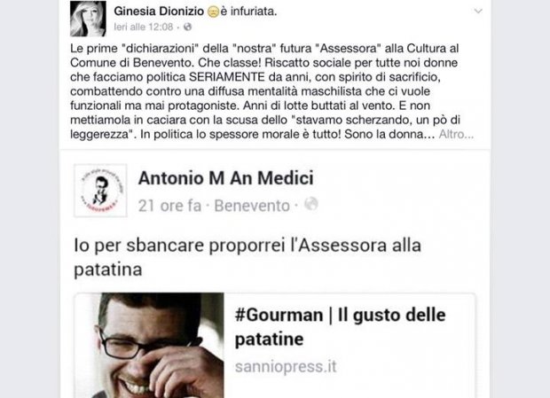 Il post su facebook di Ginesia Dionizio