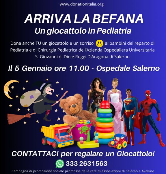 Locandina Arriva la Befana: DONATION Italia dona sorrisi al Reparto Pediatrico di Salerno